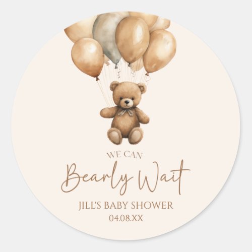 We Can Bearly Wait Boho Teddy Bear Baby Shower Classic Round Sticker