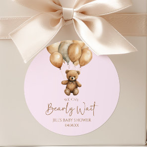 We Can Bearly Wait Boho Teddy Bear Baby Shower Classic Round Sticker