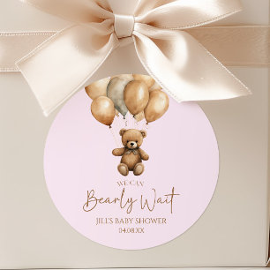 We Can Bearly Wait Boho Teddy Bear Baby Shower Classic Round Sticker