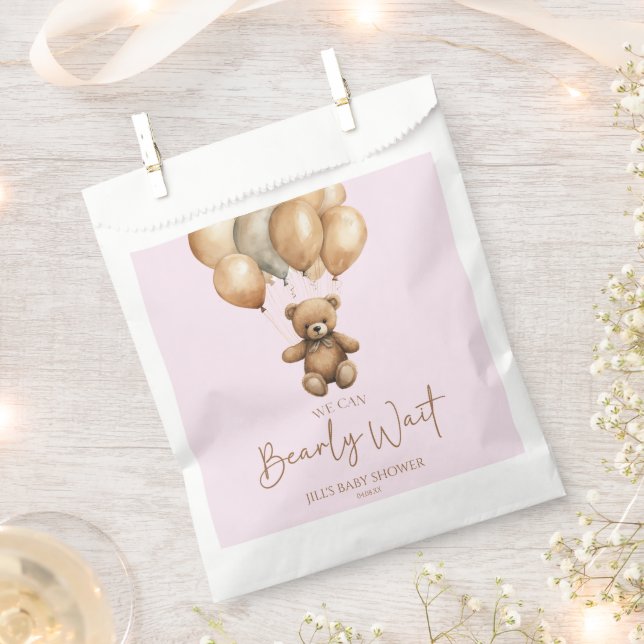We Can Bearly Wait Boho Teddy Bear Baby Shower Favor Bag (Clipped)