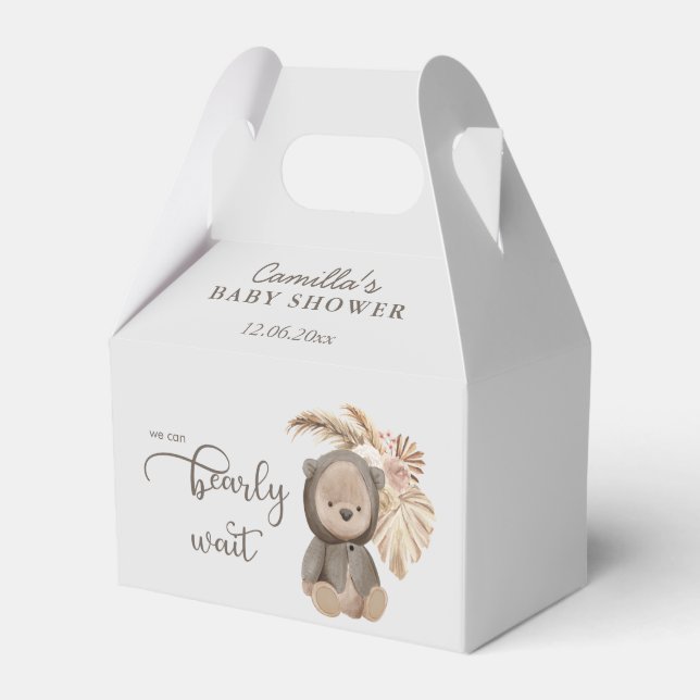 We Can Bearly Wait Boho Teddy Bear Baby Shower Favor Boxes (Front Side)