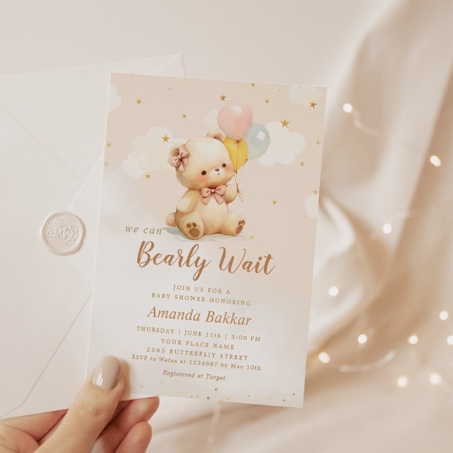 We Can Bearly Wait Boho Teddy Bear Baby Shower  In Invitation (Creator Uploaded)