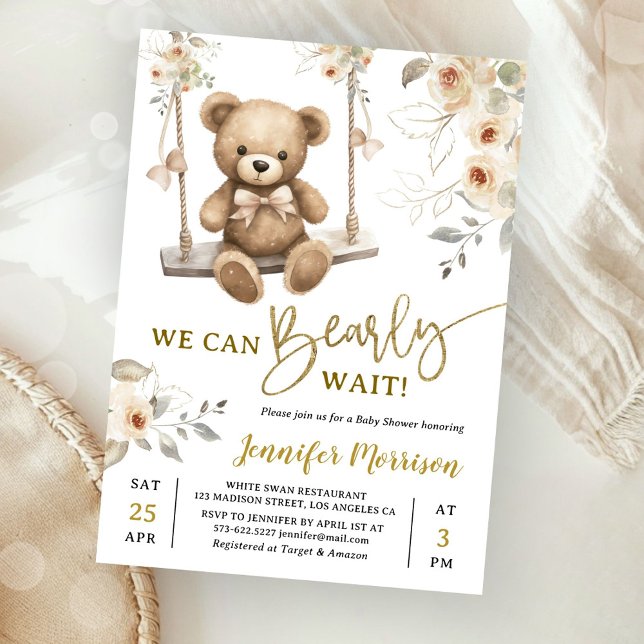 We Can Bearly Wait Boho Teddy Bear Baby Shower Invitation (Creator Uploaded)
