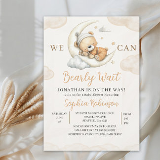 We Can Bearly Wait Boho Teddy Bear Baby Shower  Invitation