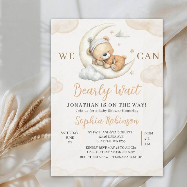 We Can Bearly Wait Boho Teddy Bear Baby Shower  Invitation (Creator Uploaded)