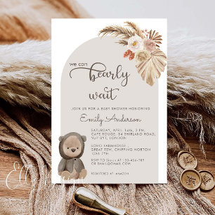 We Can Bearly Wait Boho Teddy Bear Baby Shower Invitation