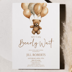 We Can Bearly Wait Boho Teddy Bear Baby Shower Invitation