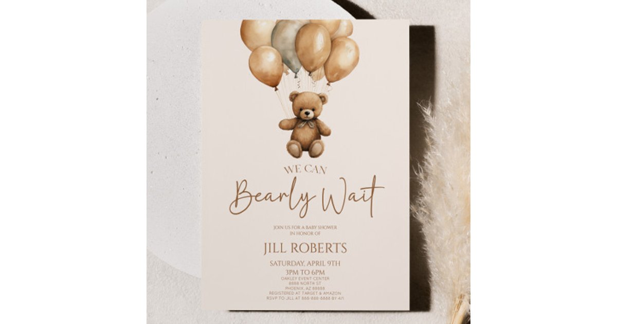 We Can Bearly Wait Boho Teddy Bear Baby Shower Invitation | Zazzle