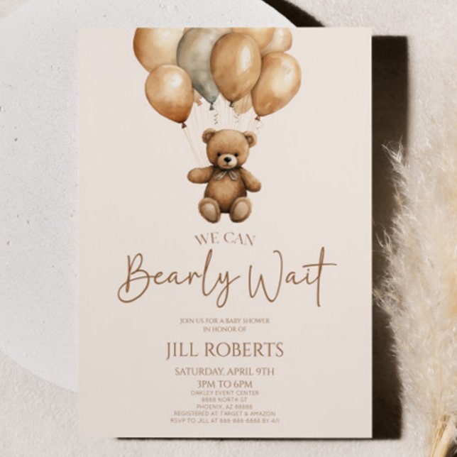 We Can Bearly Wait Boho Teddy Bear Baby Shower Invitation (Creator Uploaded)
