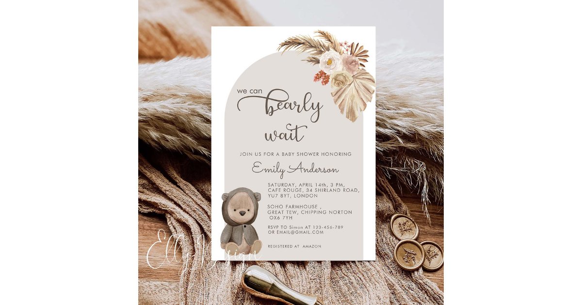 We Can Bearly Wait Boho Teddy Bear Baby Shower Invitation | Zazzle
