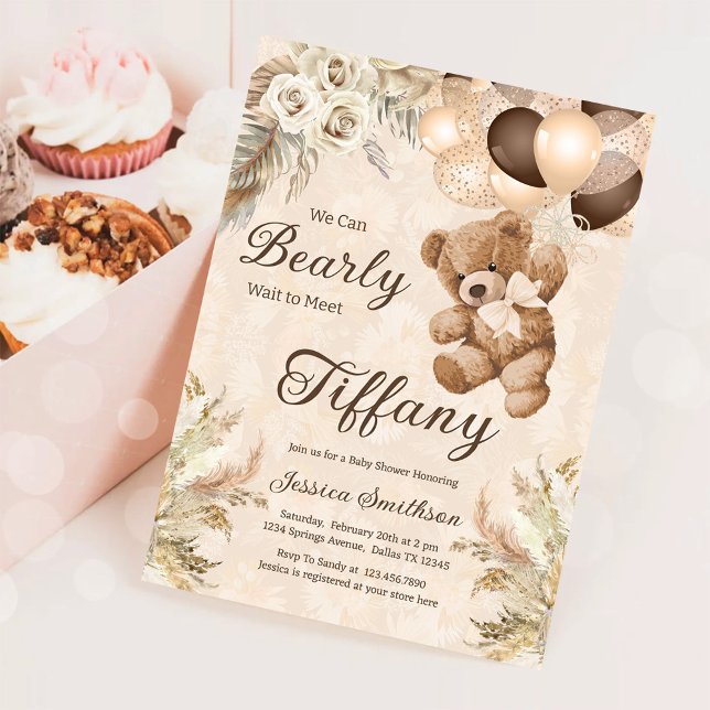 We Can Bearly Wait Boho Teddy Bear Baby Shower Invitation (Creator Uploaded)