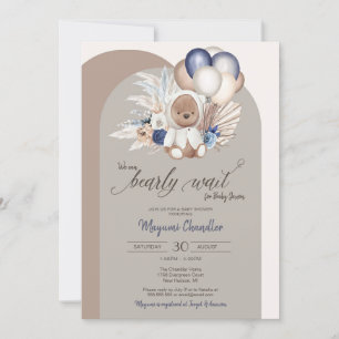We Can Bearly Wait - Boho Teddy Bear Baby Shower Invitation