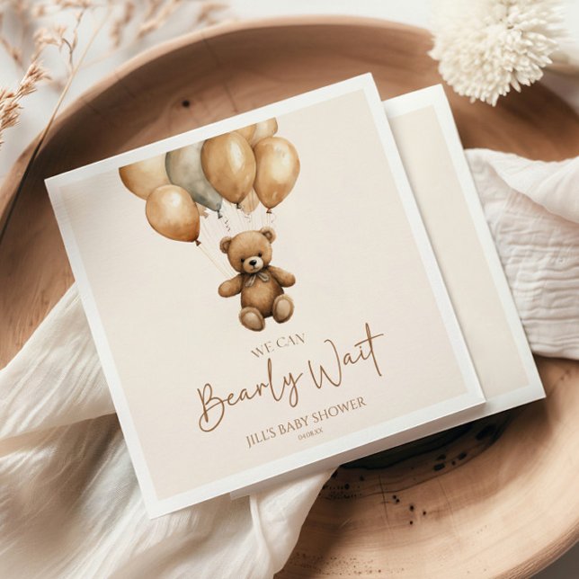 We Can Bearly Wait Boho Teddy Bear Baby Shower Napkins (Creator Uploaded)