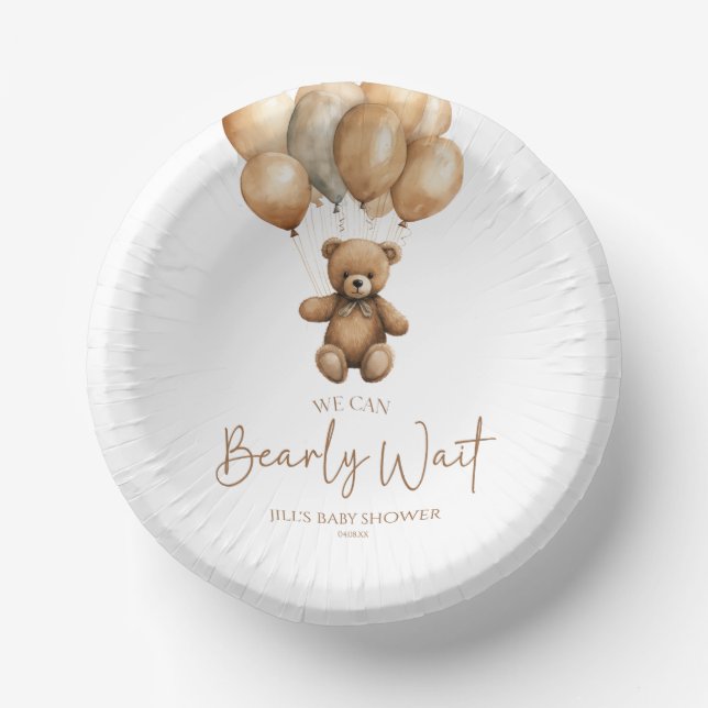 We Can Bearly Wait Boho Teddy Bear Baby Shower Paper Bowls (Front)