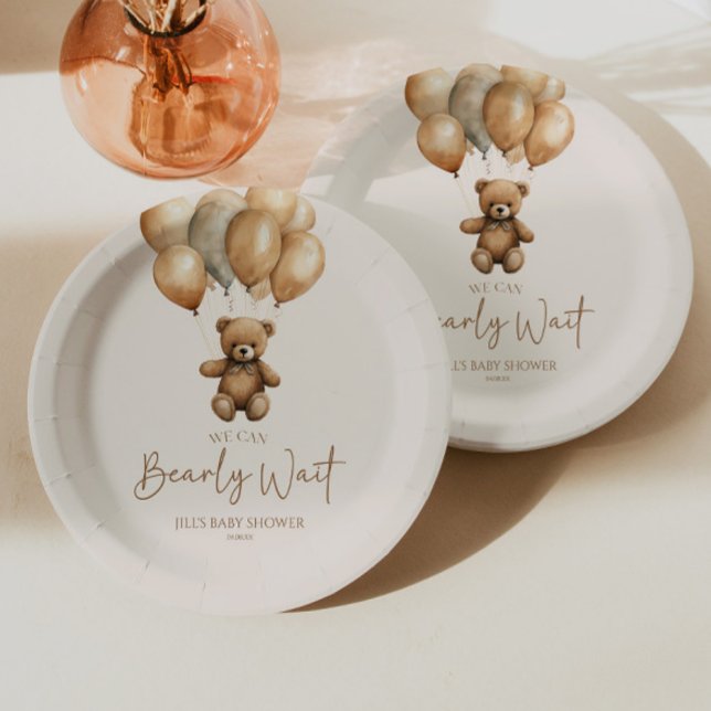 We Can Bearly Wait Boho Teddy Bear Baby Shower Paper Plates (Creator Uploaded)