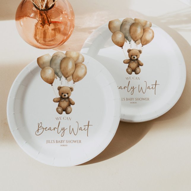 We Can Bearly Wait Boho Teddy Bear Baby Shower Paper Plates (Creator Uploaded)