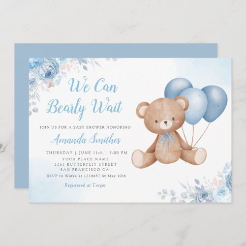 We Can Bearly Wait Boho Teddy Bear Boy Baby Shower Invitation