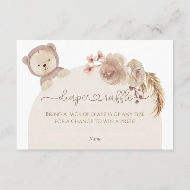We Can Bearly Wait Boho Teddy Bear Diaper Raffle Enclosure Card | Zazzle