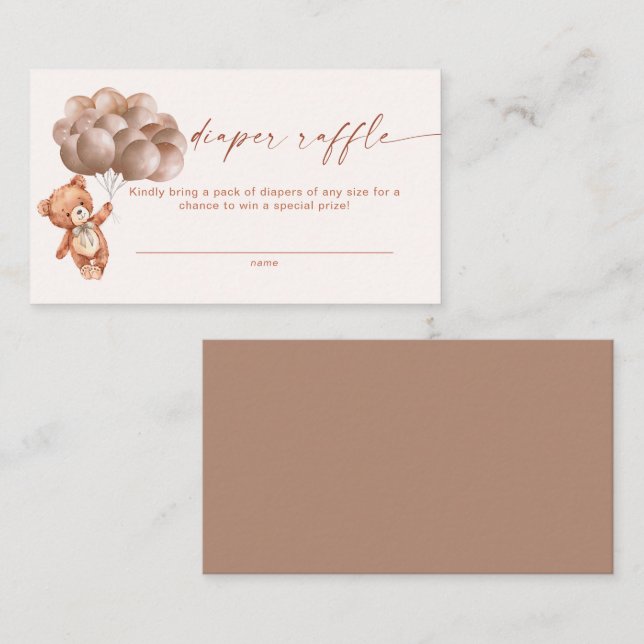 We Can Bearly Wait Boho Teddy Bear Diaper Raffle Enclosure Card (Front/Back)