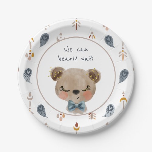 We Can Bearly Wait BowTie Teddy Bear Baby Shower Paper Plates