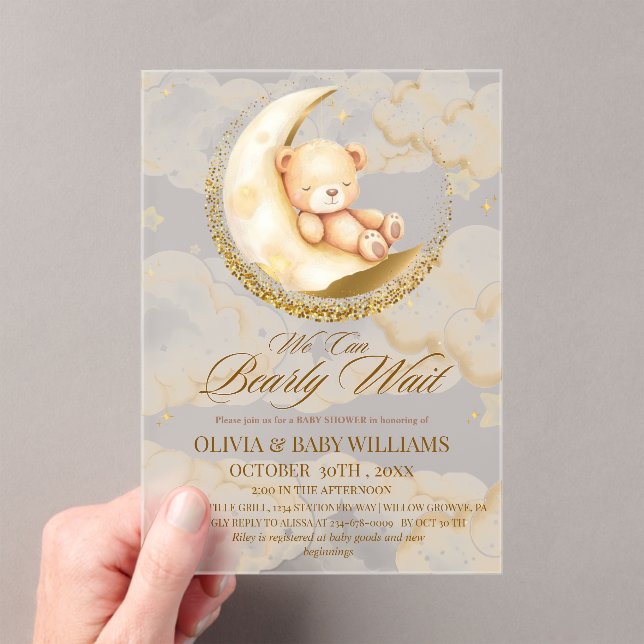  We can Bearly Wait Boy Baby Shower Acrylic Invitations (Insitu (Handheld))