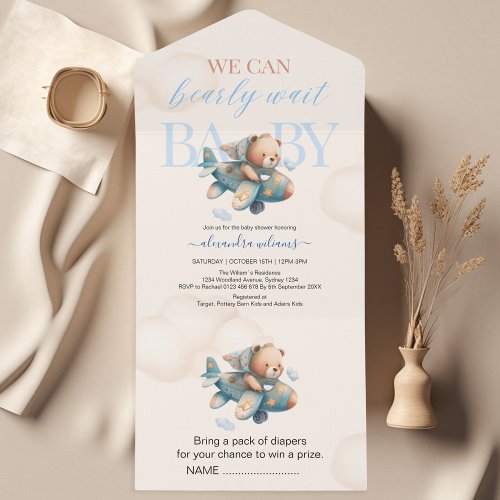 We can bearly wait boy baby shower all in one invitation