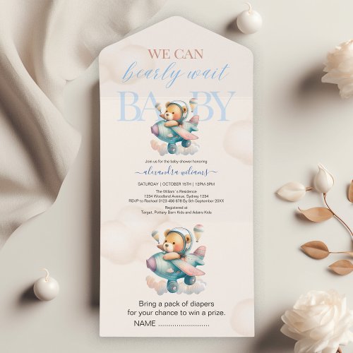 We can bearly wait boy baby shower all in one invitation