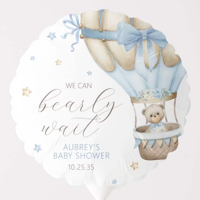 We Can Bearly Wait Boy Baby Shower Balloon (Front)