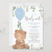 We can bearly wait boy baby shower balloon invitation (Front)