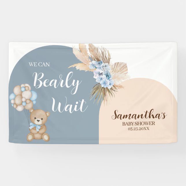 We Can Bearly Wait Boy Baby Shower Banner (Horizontal)