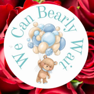 We can bearly wait Boy Baby Shower Classic Round Sticker