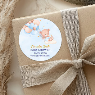 We Can Bearly Wait, Boy Baby Shower Classic Round Sticker