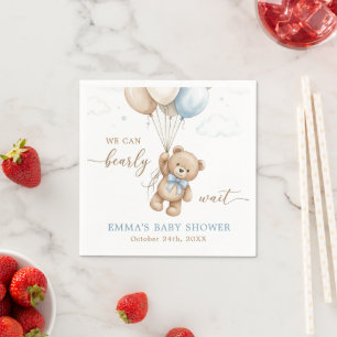 We Can Bearly Wait Boy Baby Shower Custom Napkins