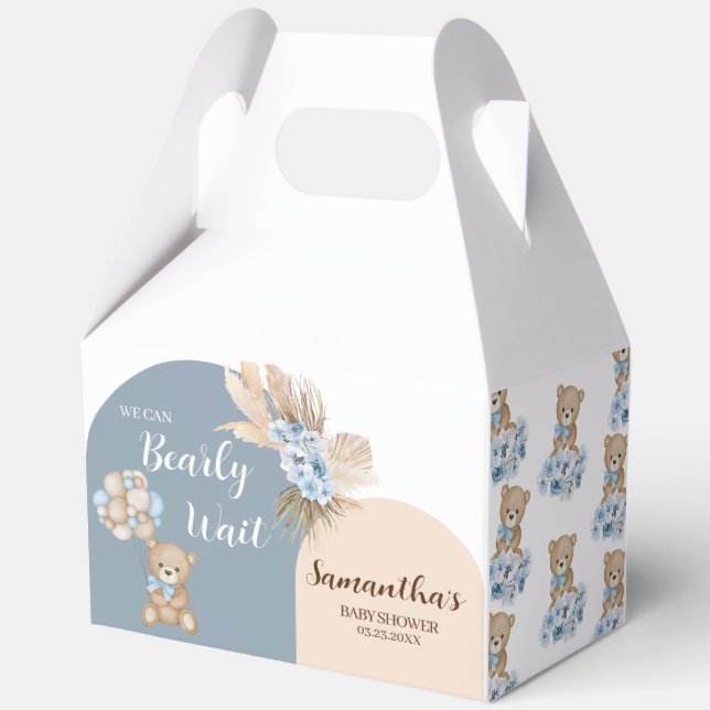 We Can Bearly Wait Boy Baby Shower Favor Box (Back)