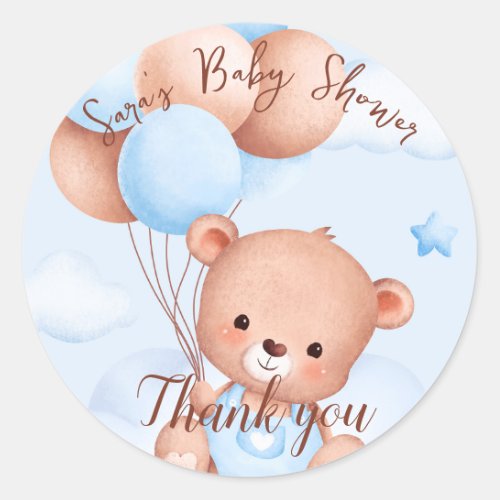 We can Bearly Wait Boy Baby shower Favor Classic Round Sticker