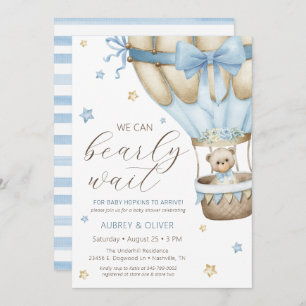 We Can Bearly Wait Boy Baby Shower Invitation