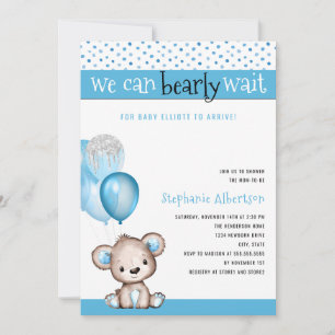 We Can Bearly Wait Boy Baby Shower Invitation