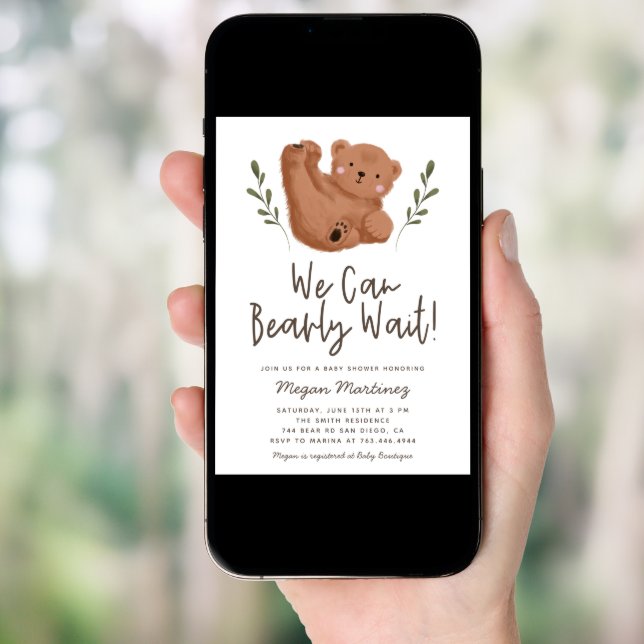 We Can Bearly Wait Boy Baby Shower Invitation (Front Digital)