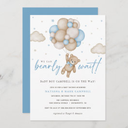 We Can Bearly Wait Boy Baby Shower Invitation