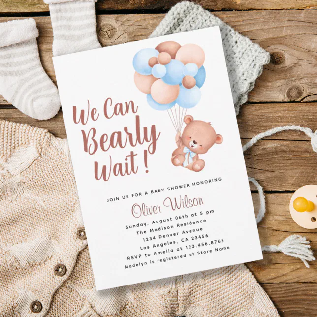 We Can Bearly Wait Boy Baby Shower Invitation | Zazzle