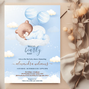 We Can Bearly Wait Boy Baby Shower Invitation