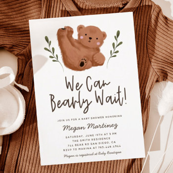 We Can Bearly Wait Boy Baby Shower Invitation by NamiBear at Zazzle