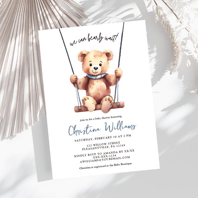We Can Bearly Wait Boy Baby Shower Invitation (Creator Uploaded)