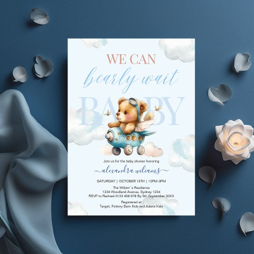 We can bearly wait boy baby shower invitation