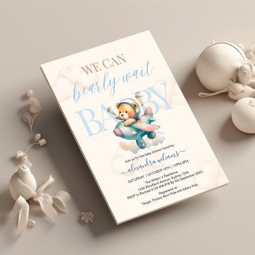 We can bearly wait boy baby shower invitation