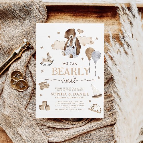 We Can Bearly Wait Boy Baby Shower Invitation