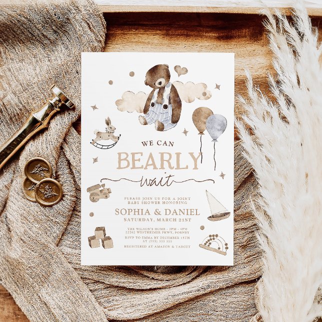 We Can Bearly Wait Boy Baby Shower Invitation (Creator Uploaded)