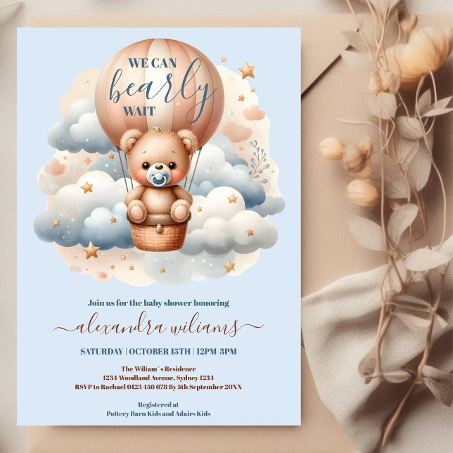 We Can Bearly Wait Boy Baby Shower Invitation (Creator Uploaded)