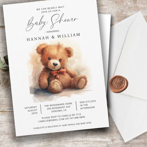 We Can Bearly Wait Boy Baby Shower Invitation