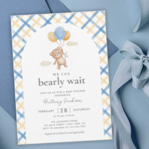 We Can Bearly Wait Boy Baby Shower Invitation
